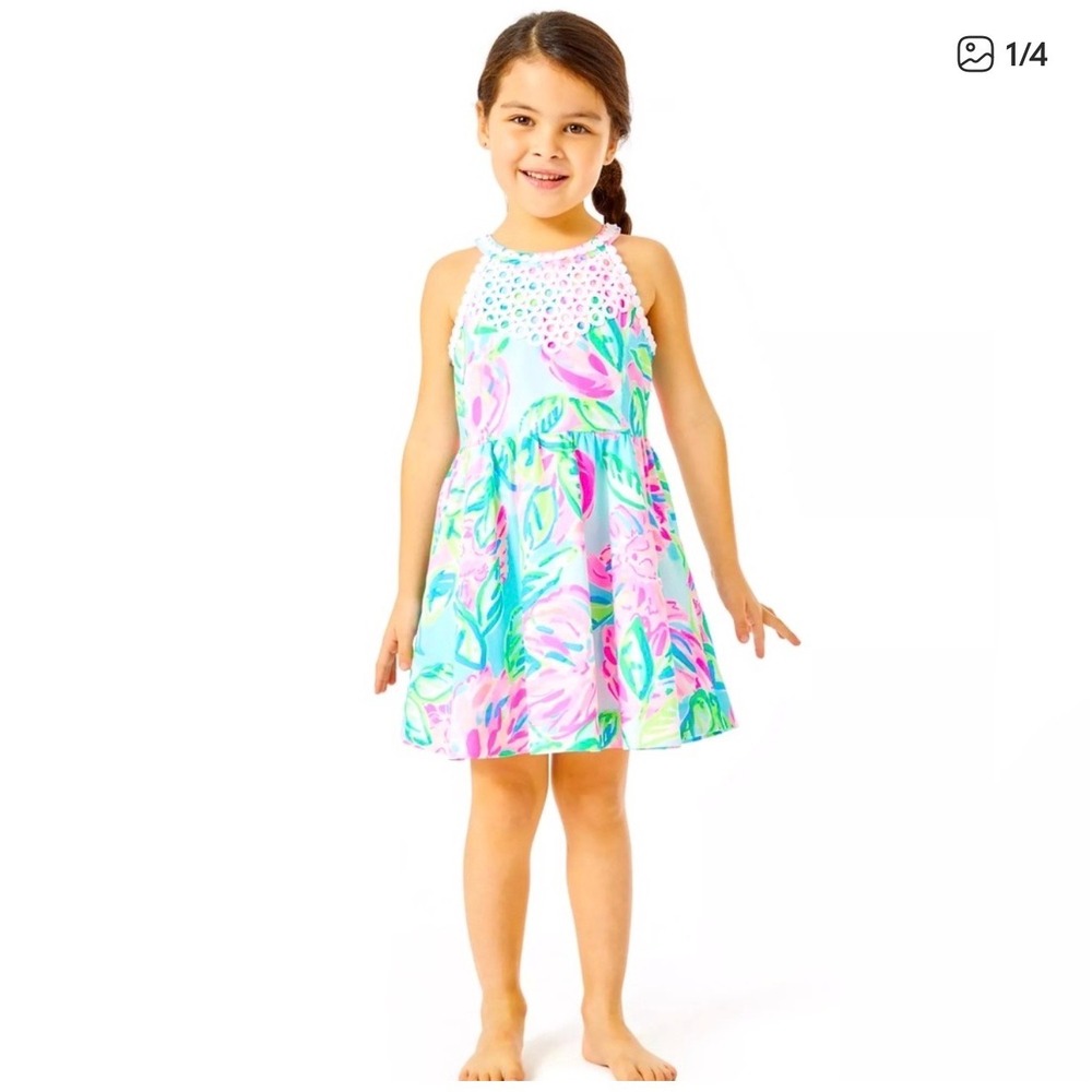 NWT Lilly Pulitzer Girls 10 Little Kinley Dress Multi Totally Blossom Pockets
